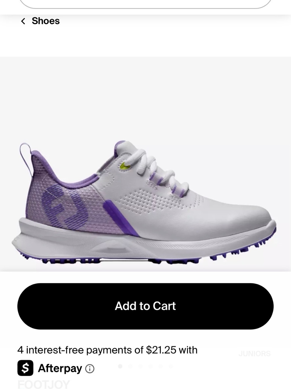 FJ Fuel Junior's Spikeless Golf Shoes